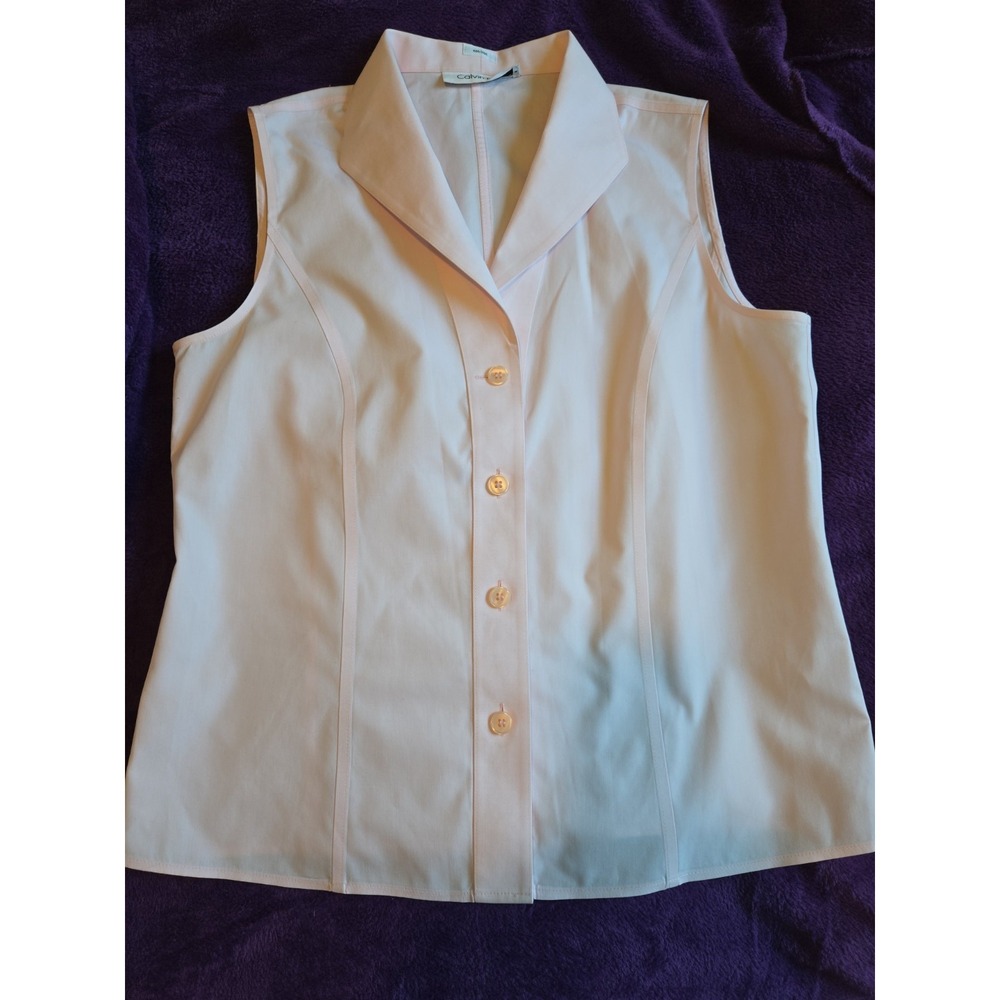 Calvin Klein Button-up Womens Medium Pink Sleeveless Non-Iron Tailored Cotton